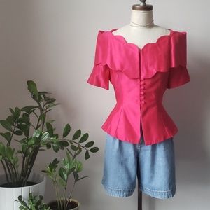 Vintage 80s Handmade Scalloped Neckline Peplum Top
